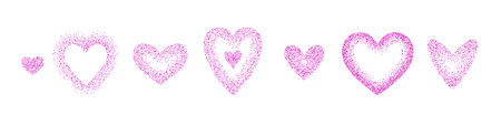 Heart shaped frames set, wreath of little pink round confetti isolated on background. Falling tinsel. Festive party decoration. Happy Valentines day, birthday, wedding celebration. Vector illustrationのイラスト素材