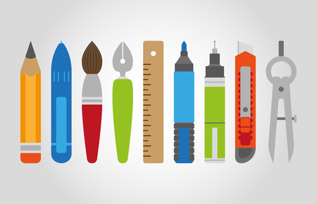 Vector stationery set in flat style, flat design, tools for artist, school equipment, EPS 8のイラスト素材