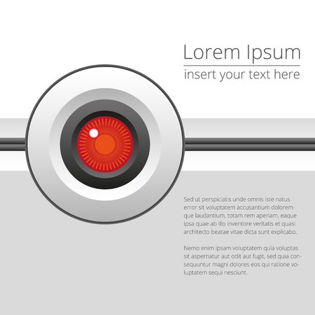 Vector red robotic eye or camera on light background, design elements for web page, poster or presentation. EPS 8.のイラスト素材