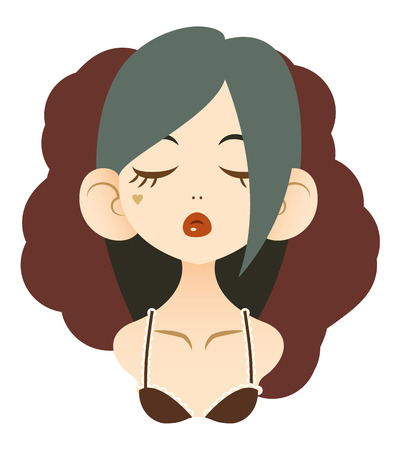 Vector portrait of a dark haired girl in flat style, flat design, illustration for web, print for T-shirt, poster or card, EPS 8のイラスト素材