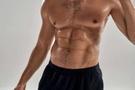 Shirtless muscular torso of young caucasian manの写真素材