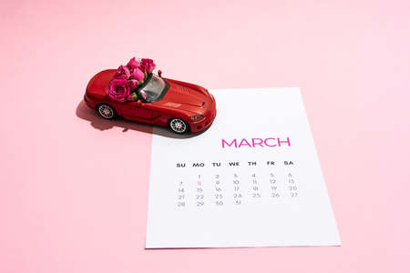 Car with flowers for the holiday on March 8の写真素材