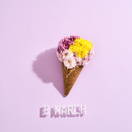 Beautiful bouquet lies on a pink backgroundの写真素材