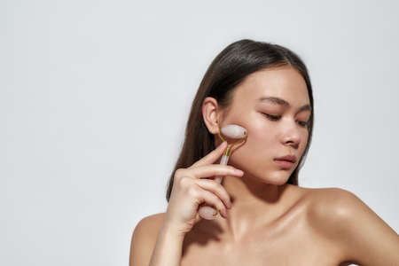 Beautiful model with makeup on her faceの写真素材