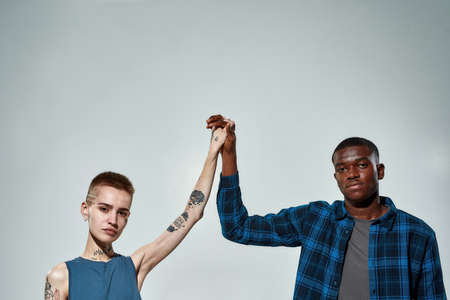 Young african american man and caucasian woman