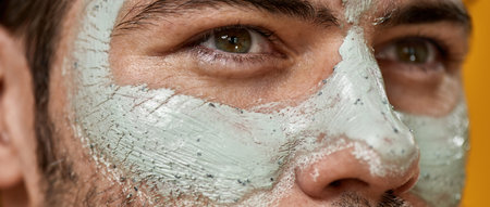 Cropped shot of a young man with green maskの写真素材