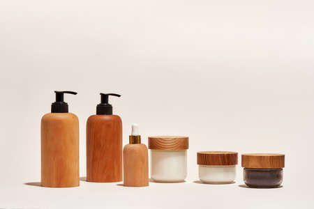 Cosmetics for daily care in different bottles and containersの写真素材