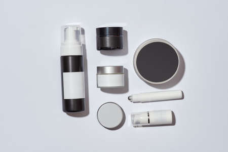 Cosmetological cans for skin therapy on white backgroundの写真素材