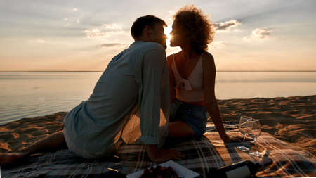 Portrait of sensual young caucasian man and womanの写真素材