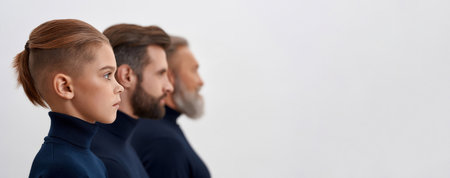 Banner of three generations of men in rowの写真素材