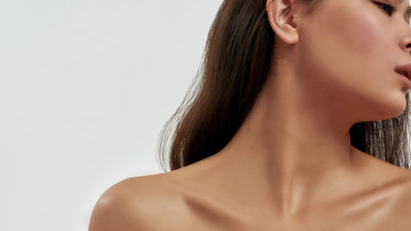 Wide shot of woman recommend beauty clinic procedures