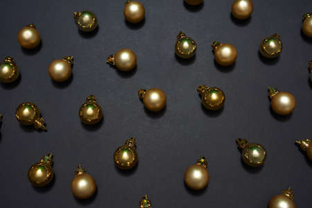 Top view of collection of golden christmas ballsの写真素材