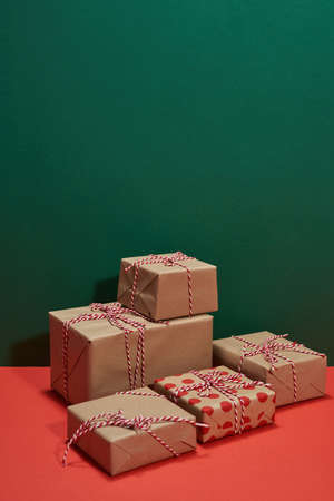 Set of cardboard gift boxes with ribbon bows