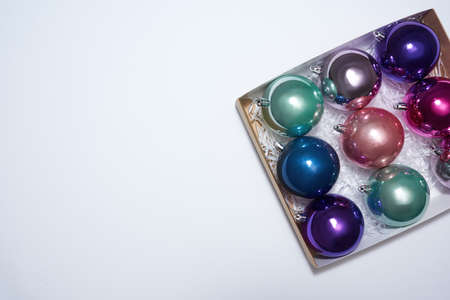 Partial image of cardboard box with Xmas ballsの写真素材