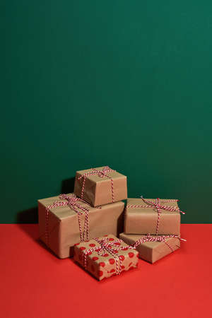 Gift boxes with ribbon bows for winter celebration