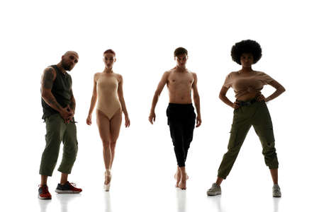 Hip hop dance couple and elegant ballet coupleの写真素材