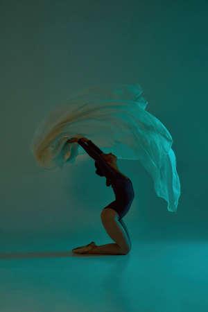 Slim ballerina dancing ballet with white clothの写真素材