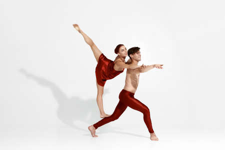 Dance couple dancing ballet on white backgroundの写真素材