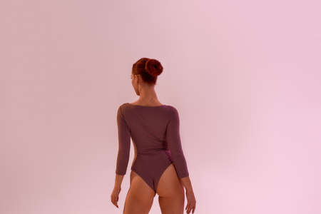 Back view of elegant sexual female ballerinaの写真素材