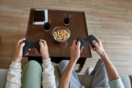 Cropped of elderly couple playing video game