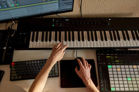 Top view of musician record music and play pianoの写真素材