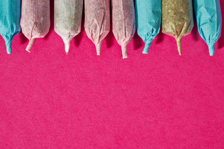 Top and cropped of close up cannabis rolled jointsの写真素材