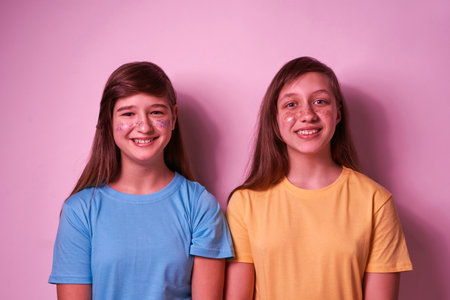 Teenage girls with colorful sequins on their faces