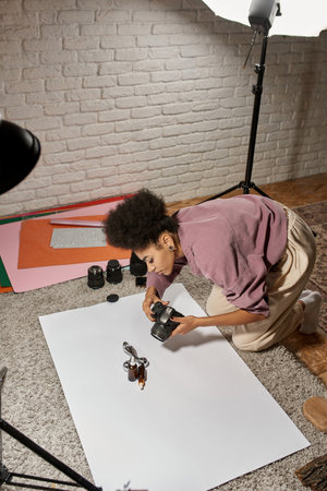Top of photographer take photo of massager and oilの写真素材