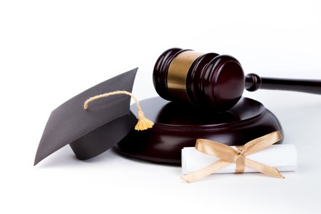 Graduation Hat with Diploma,Judge gavel on white background.の写真素材