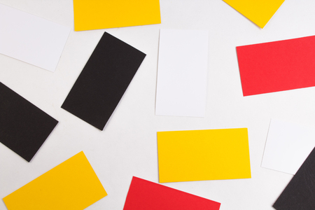 Heap of colorful credit cards at white textured paper background.. Top viewの写真素材