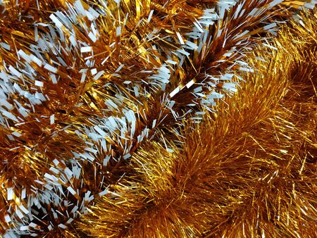 Colorful tinsel , Christmas decorations holiday backgroundの写真素材