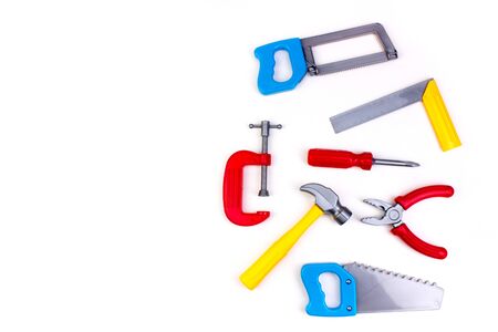 Toy. professional repairing implements for decorating and building renovation set on the on white...