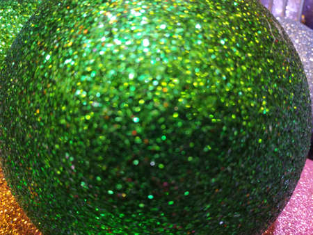 Christmas decorations for compositions. Shiny balls, tinsel. holiday background. Copy space for text.の写真素材