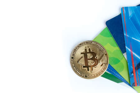 bank cards isolated on a white background.の写真素材