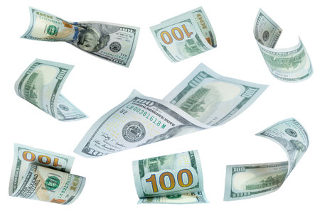 Flying money on white background. dollars, banknotes. black friday, saleの写真素材