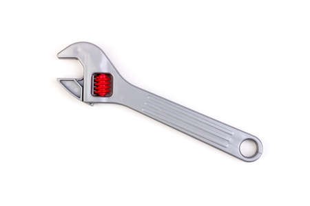 Toy. Adjustable wrench isolated on white. Top view.