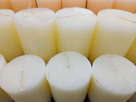 Decorative Colored Tea Candles, Various Colors, Top View.の写真素材