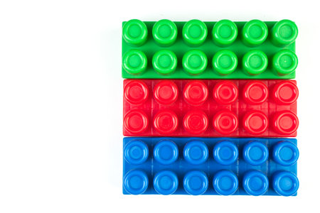 Educational toy, constructor for children Isolated on white background. Top view with copy space.
