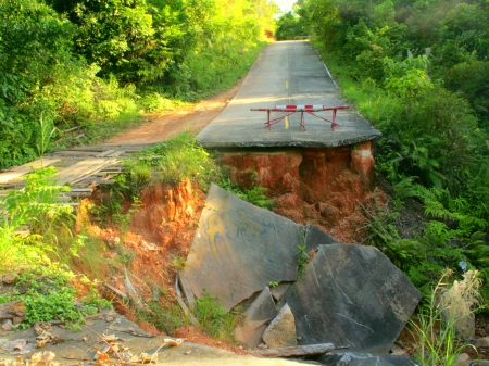 damage on the roadの写真素材