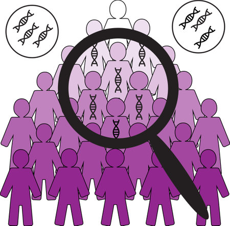 Illustration of human population carrying DNA - population genetics and genetic studiesのイラスト素材