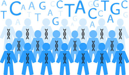 Illustration of human population carrying DNA - population genetics and genetic studiesのイラスト素材