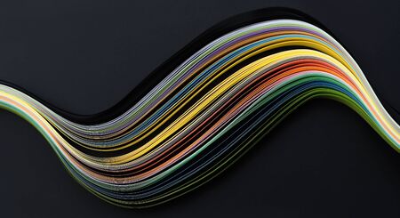 Photo of abstract bright wavy lines on black background. Abstract modern background. Futuristic concept.の写真素材
