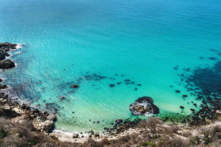 Beautiful seascape on sunny day. Great design for any purposes. Beautiful summer landscape. Natural background.の写真素材