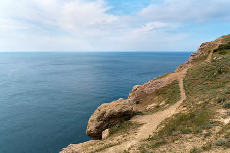 Beautiful seascape from high cliff on sunny day. Great design for any purposes. Beautiful summer...