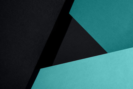 Paper for pastel overlap in teal and black colors for background, banner, presentation template. Creative trendy background design in natural colors. Background in 3d style.の写真素材