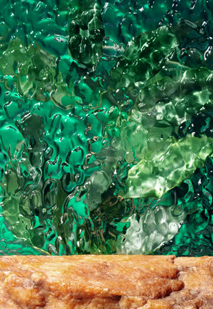 Natural green forest concept background, podium for product presentation. Mockup for the demonstration of cosmetic products with copy space.の写真素材