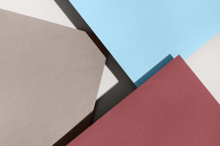 Paper for pastel overlap in ivory, light blue and maroon colors for background, banner, presentation template. Creative trendy background design in natural colors. Background in 3d style.の写真素材