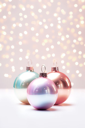 Minimalistic background with seasonal decorations and ornaments. Copy space. Generative AI.の素材