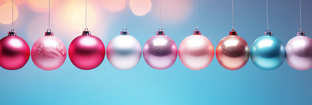Minimalistic background with seasonal decorations and ornaments. Web banner. Generative AI.の素材