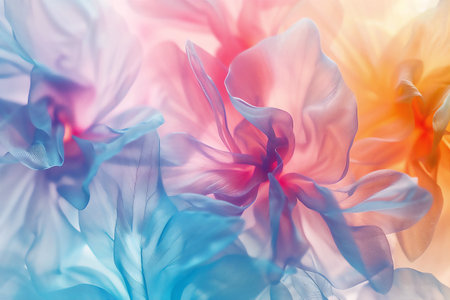 Light spring flowery abstract background, gentle gradient in trendy pastel colors. Great design for wallpaper, banner, print, poster, greeting card or invitation. Generative AI.の素材